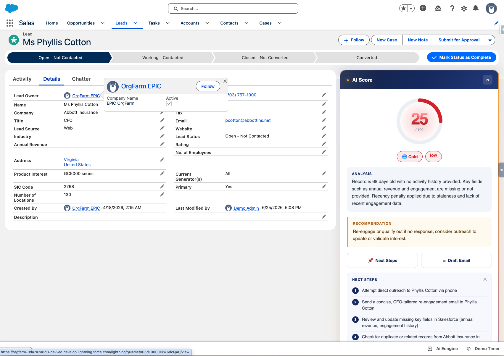 AI score card on a record
